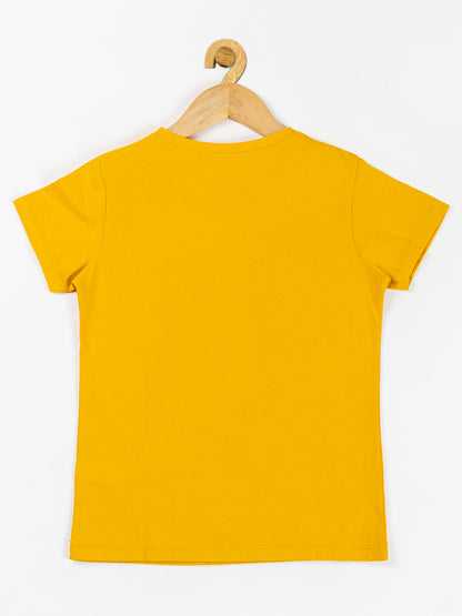 Pampolina  Girls Sequin Printed Top -Mustard