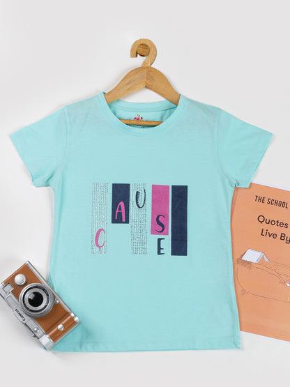 Pampolina Girls Sequin Printed Top -Turquise