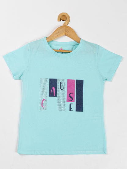 Pampolina Girls Sequin Printed Top -Turquise