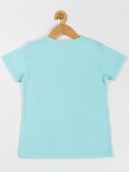 Pampolina Girls Sequin Printed Top -Turquise