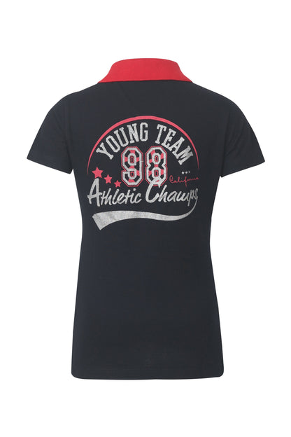 Pampolina Girls  Printed Pique Kint T-Shirt -Navy