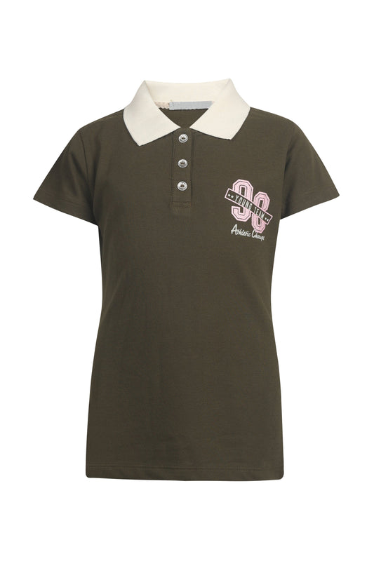 Pampolina Girls  Printed Pique Kint  Collar T-Shirt - Olive