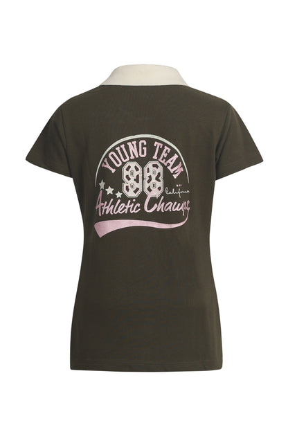 Pampolina Girls  Printed Pique Kint  Collar T-Shirt - Olive