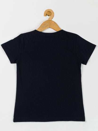 Pampolina Girls Flower Sequine Printed Top-Navy