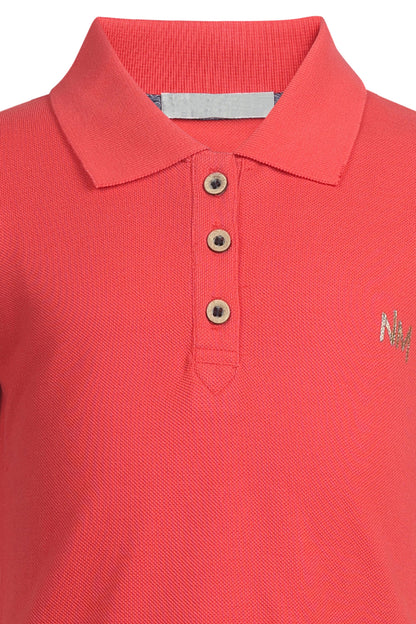Pampolina Girls  Solid Pique Kint  Collar T-Shirt - Coral