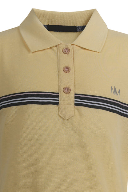 Pampolina Girls  striped  Pique Kint Collar T-Shirt - Lemon