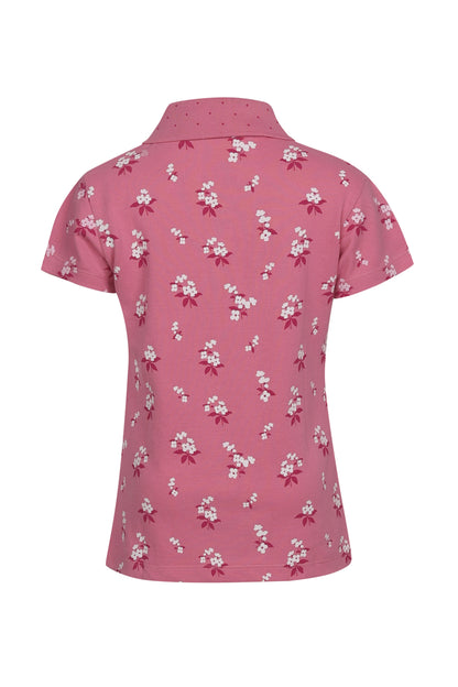 Pampolina Girls Allover Floral Printed Pique Kint Collar T-Shirt - Pink