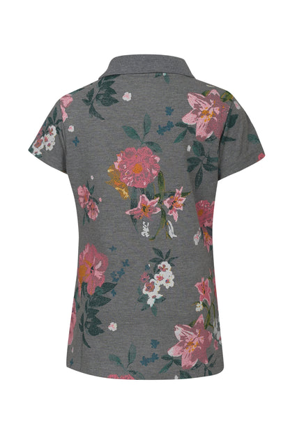 Pampolina Girls Allover Floral Printed Pique Kint Collar T-Shirt - Grey