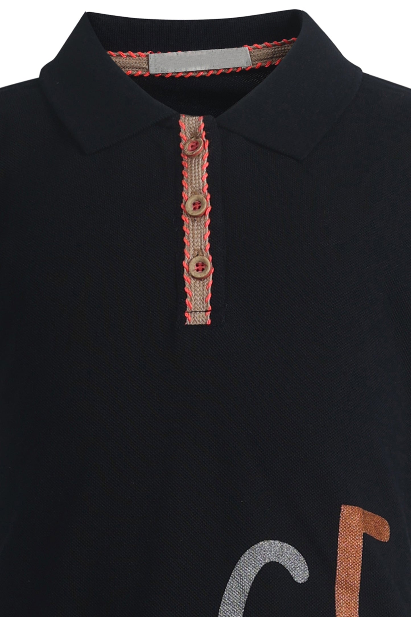 Pampolina Girls  Text Printed Pique Kint Collar T-Shirt - Navy