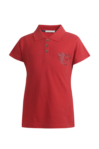 Pampolina Girls  Sequined Printed Pique Kint Collar T-Shirt - Coral