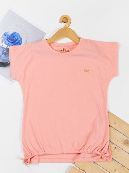 Pampolina Girls Solid Top With Waist Elastic- Peach