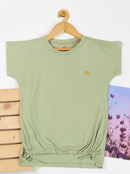 Pampolina Girls Solid Top With Waist Elastic- Pista