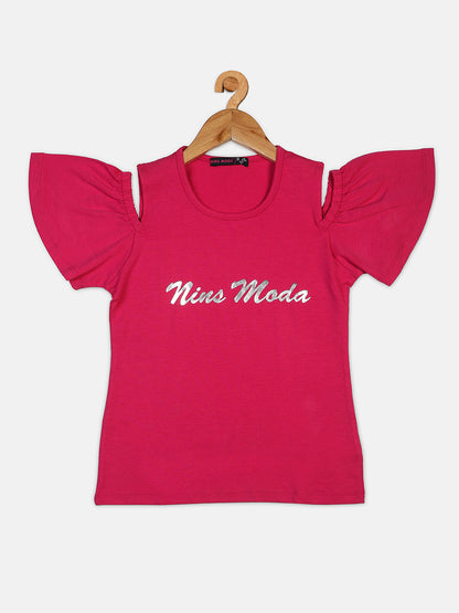 Pampolina  Girls Printed Top- Magenta