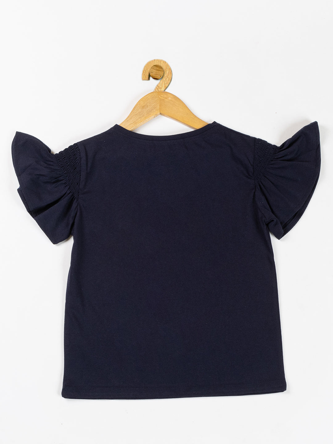 Pampolina Girls Embroidery Printed With Puff Sleeve Top-Navy