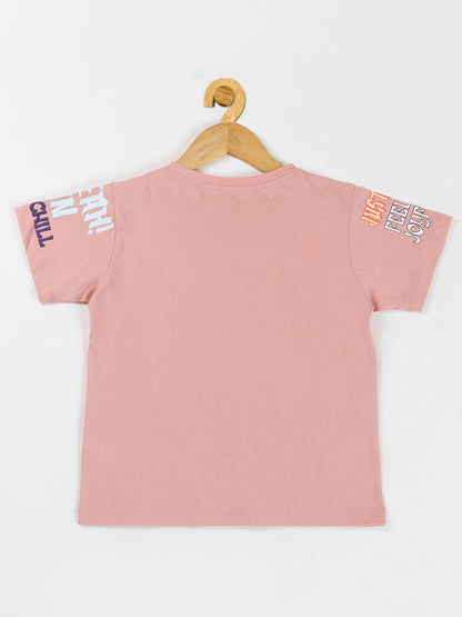 Pampolina Girls Printed & Half Sleeve Top-peach