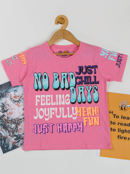 Pampolina Girls Printed & Half Sleeve Top-Pink