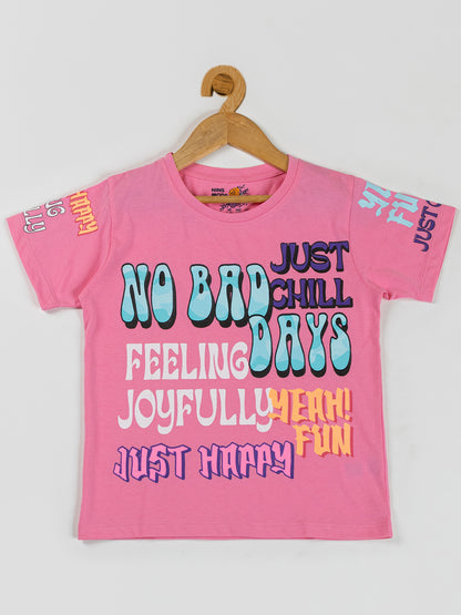 Pampolina Girls Printed & Half Sleeve Top-Pink