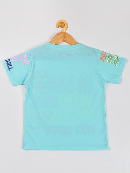 Pampolina Girls Printed & Half Sleeve Top-Turquise