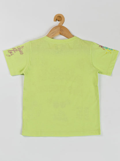 Pampolina Girls Printed Half Sleeve Top- F.Green