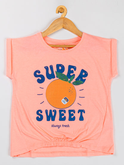 Pampolina Girls Printed & Short Sleeve Crop Top-F.Orange
