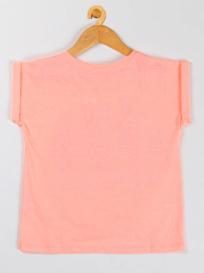 Pampolina Girls Printed & Short Sleeve Crop Top-F.Orange