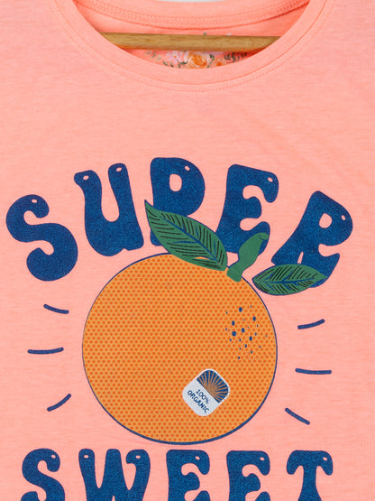 Pampolina Girls Printed & Short Sleeve Crop Top-F.Orange