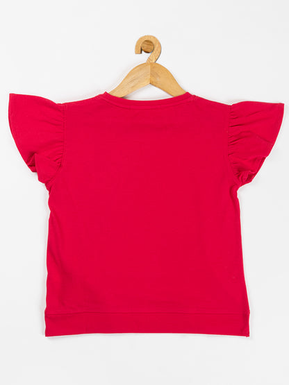 Pampolina Girls Solid Puff Sleeve With Side Belt-Red