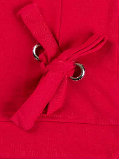 Pampolina Girls Solid Puff Sleeve With Side Belt-Red