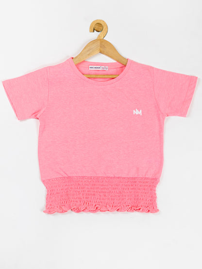 Pampolina Girls Solid Crop Top With Waist Elastie-L.pink