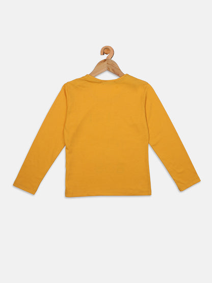 Nins Moda Girls Forever Printed Stylish Top - Mustard