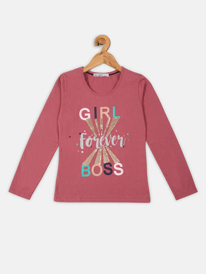 Nins Moda Girls Forever Printed Stylish Top - Onion Pink