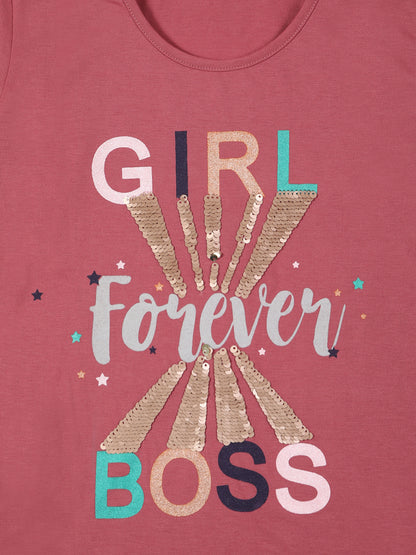 Nins Moda Girls Forever Printed Stylish Top - Onion Pink