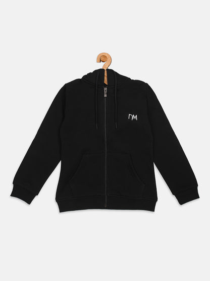 Pampolina Girls Solid Sweatshirt with Hoddie and Zip-Black