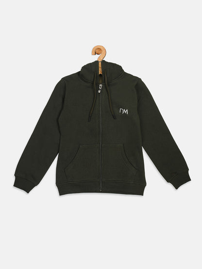 Pampolina Girls Solid Sweatshirt with Hoddie and Zip-OLIVE