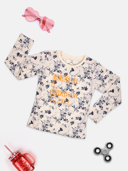 Nina Moda GIRLS FLORAL PRINTED PREWINTER TOP-LEMON