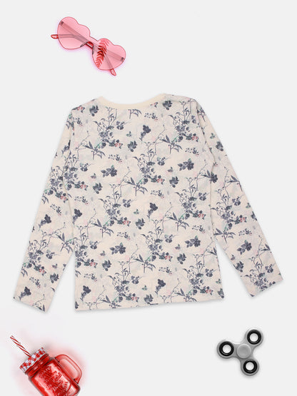 Nina Moda GIRLS FLORAL PRINTED PREWINTER TOP-LEMON