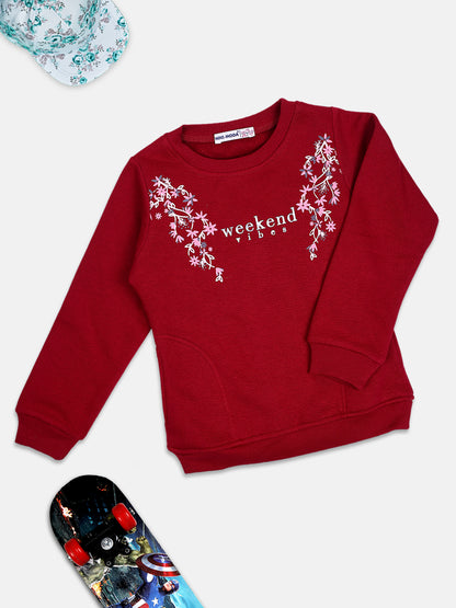 NINS MODA GIRLS FLORAL PRINTED SWEATSHIRT - MAHROON