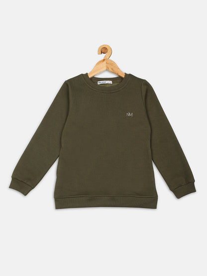 Pampolina  Girls Solid Round Neck Sweatshirt-Olive