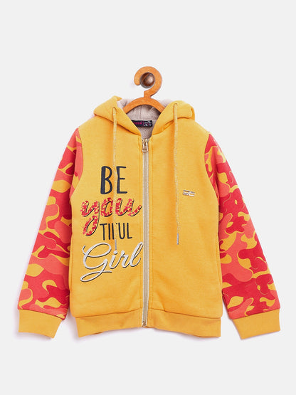 Nins Moda Girls Sweatshirt with hoddie and zip-Mustard