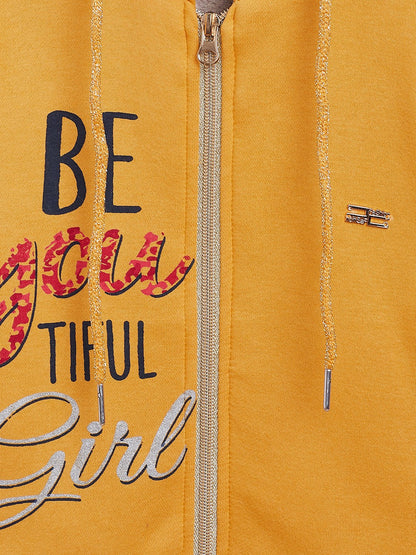 Nins Moda Girls Sweatshirt with hoddie and zip-Mustard