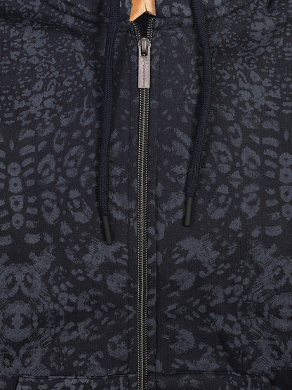 Nins Moda Girls All Over Printed Sweatshirt with Hoddie and Zip-Navy