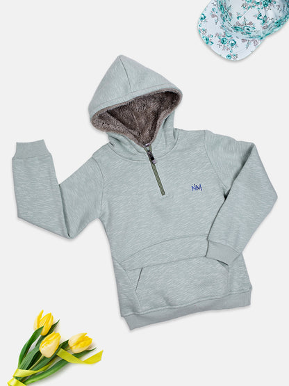 NINS MODA GIRLS SOLID SWEATSHIRT WITH HODDIE-L.GREEN