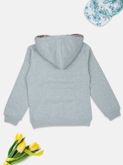 NINS MODA GIRLS SOLID SWEATSHIRT WITH HODDIE-L.GREEN