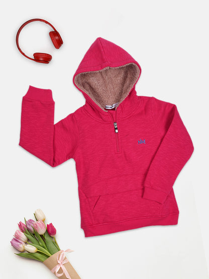 NINS MODA GIRLS SOLID SWEATSHIRT WITH HODDIE-MAGENTA