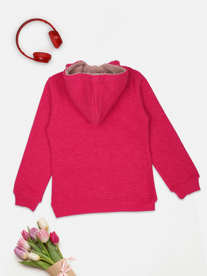 NINS MODA GIRLS SOLID SWEATSHIRT WITH HODDIE-MAGENTA