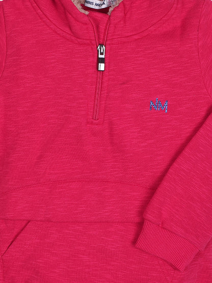 NINS MODA GIRLS SOLID SWEATSHIRT WITH HODDIE-MAGENTA