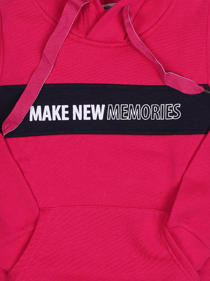 NINS MODA GIRLS PRINTED SWEATSHIRT WITH HODDIE-MAGENTA