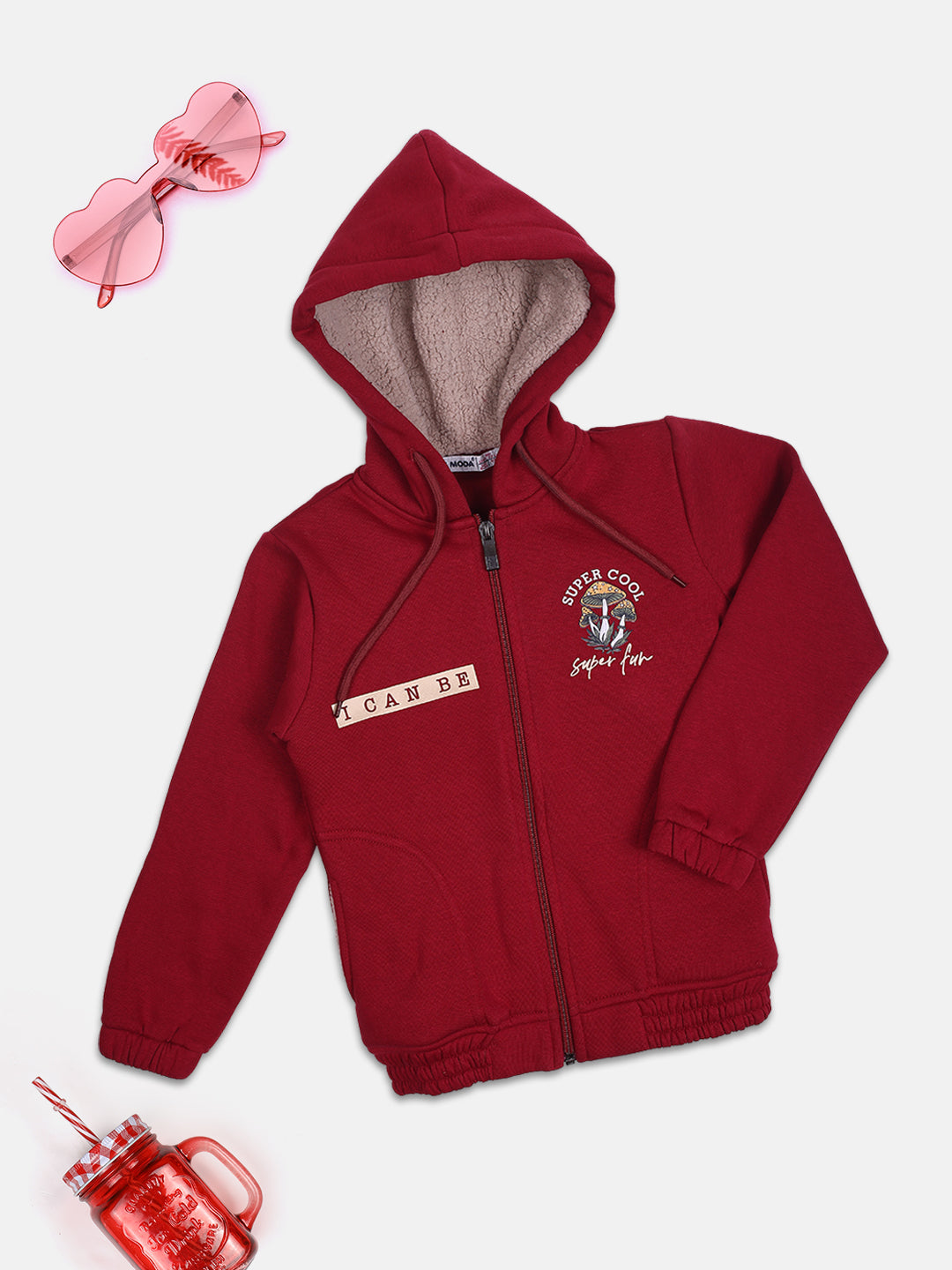 NINS MODA GIRLS PRINTED SWEATSHIRT-MAHROON