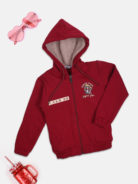 NINS MODA GIRLS PRINTED SWEATSHIRT-MAHROON