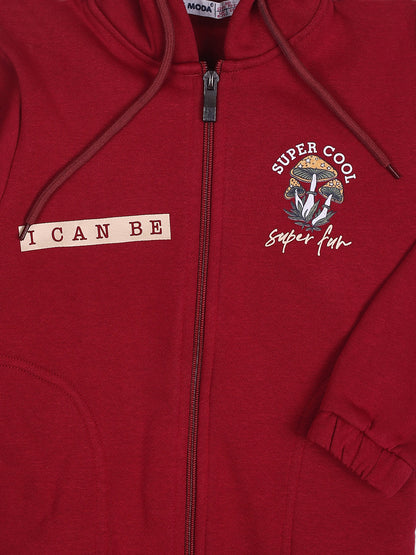 NINS MODA GIRLS PRINTED SWEATSHIRT-MAHROON